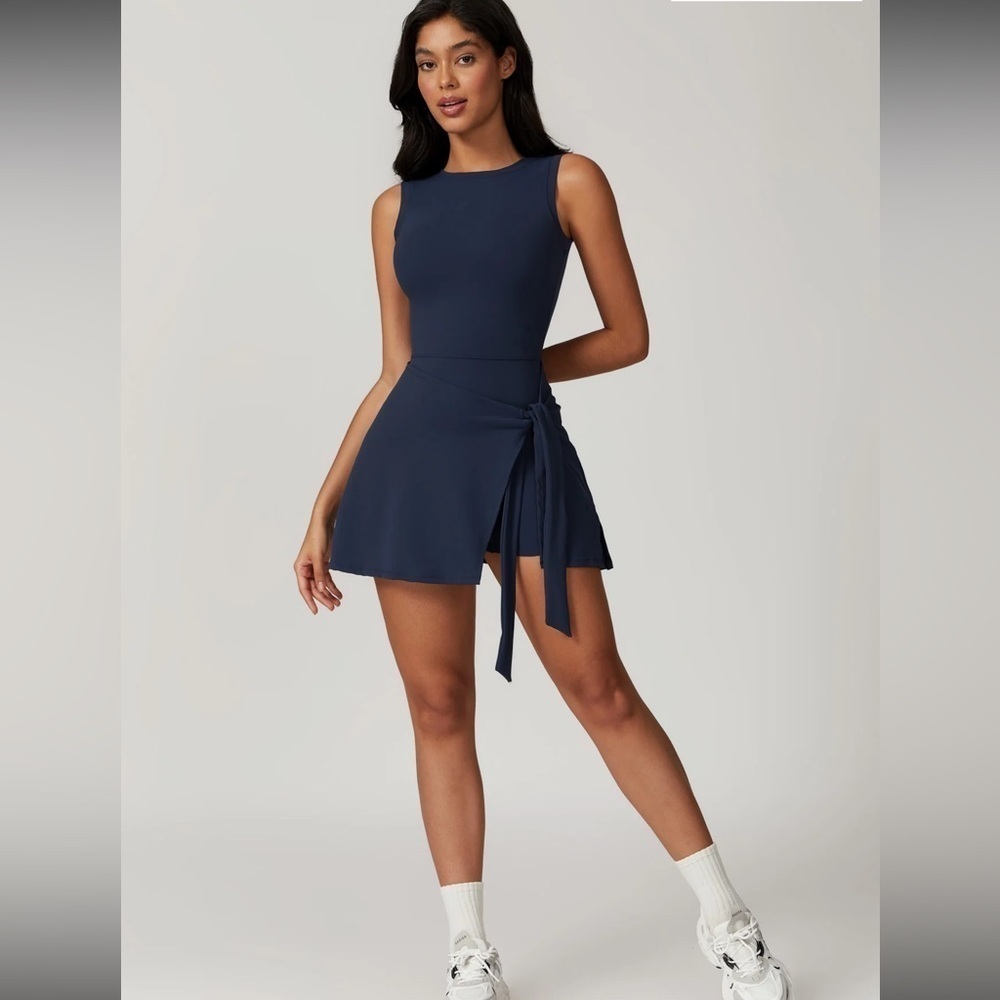 Navy Tie-Waist Sleeveless Dress